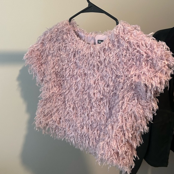 Zara Faux Feather Crop top Mauve - Picture 3 of 6